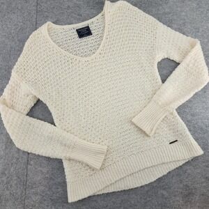 Abercrombie & Fitch Small | Sweater Womens Cream‎ Open Knit Crochet Long Sleeve